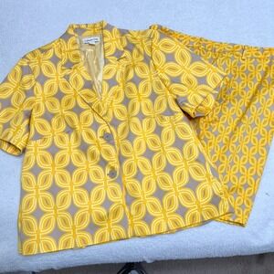 Coldwater Creek Women's Blazer/Short Set Sz 18 Yellow/Gray Geometric Print